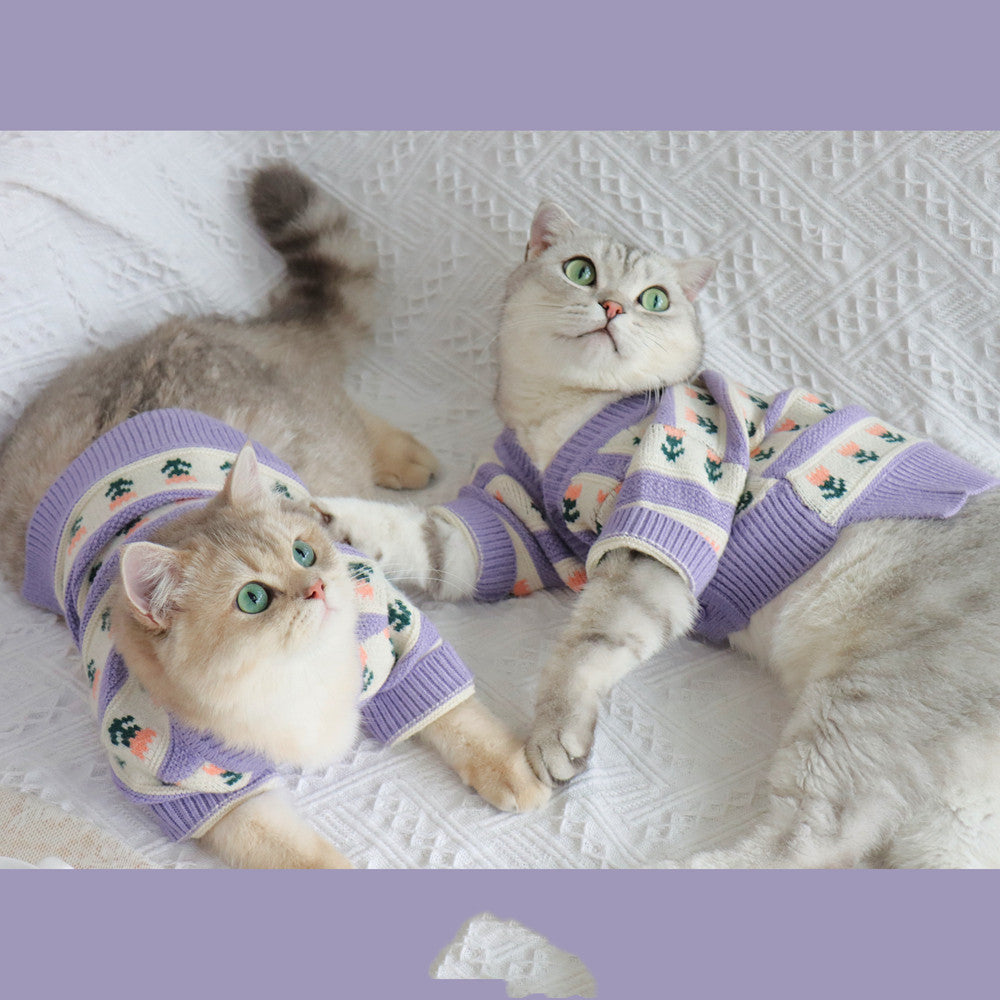 Retro Purple Flower Pet Sweater