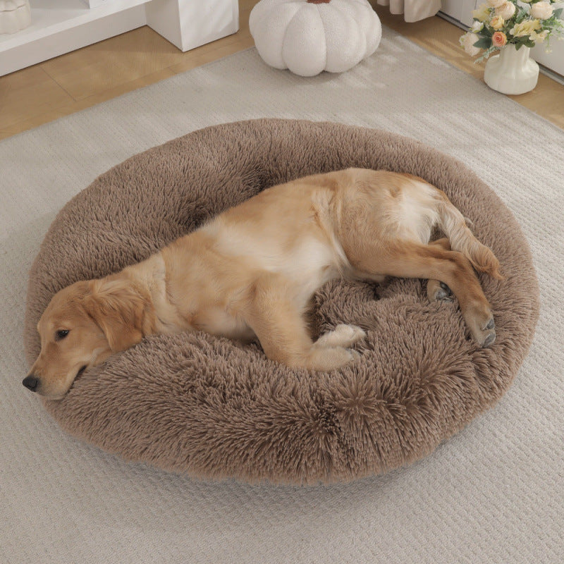 Round Plush Pet Bed for Cats & Dogs