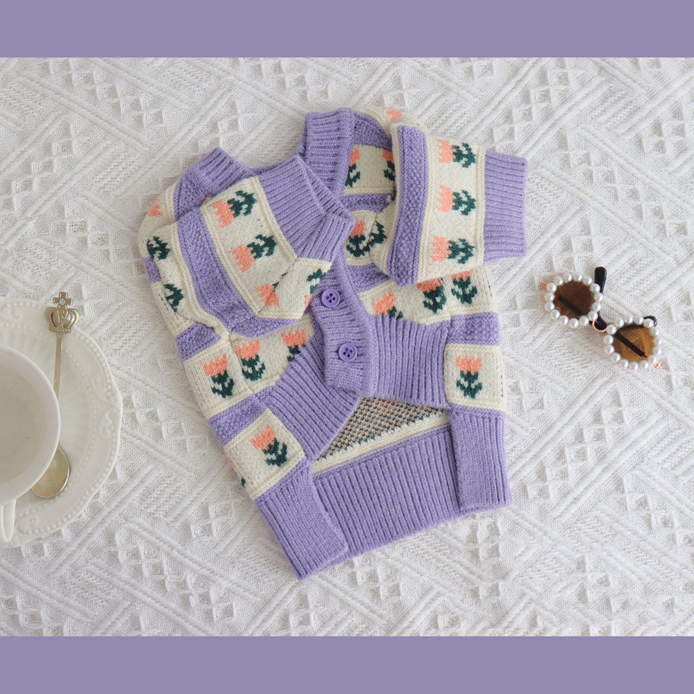 Retro Purple Flower Pet Sweater